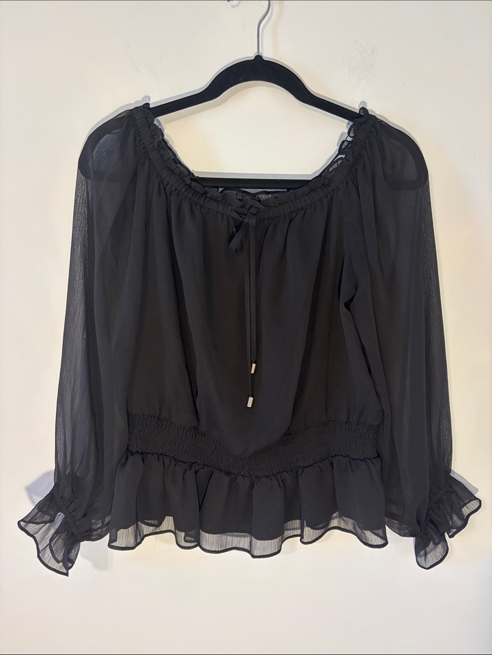 INC International Concepts Black Sheer Peasant Blouse